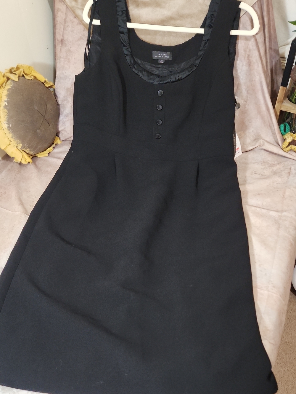 Tahari ASL Black Sleeveless A-Line Dress with Silk Trim
